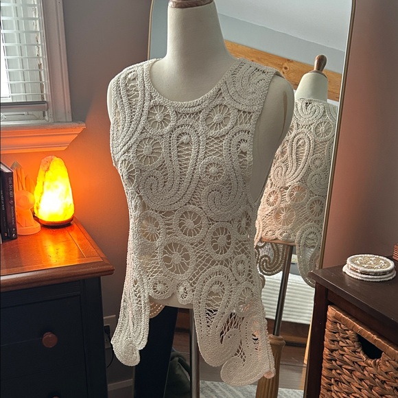 Zara Tops - Zara Crochet Lace Sleeveless Top | Cream | Size Small
